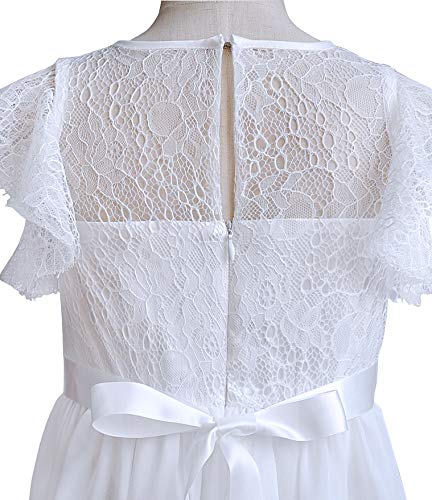 TYHTYM Blumenmädchen Kleid, Festzug, Hochzeit, Spitzenkleid, Abschlussballkleid, Mädchen, Partykleid, Flattern Ärmel, Weiß