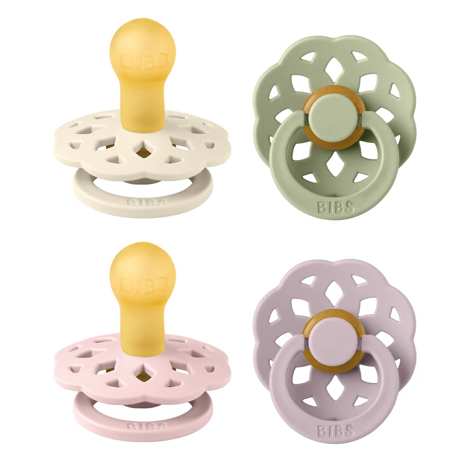 BIBS Boheme Schnuller 4er-Pack. BPA-frei, Kirschform Nippel. Naturkautschuk/Latex, Hergestellt in Dänemark. Größe 1/2, (0-6 Monate/6-18 Monate), (4er Pack), Vanilla Mix - Meloni2