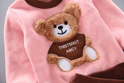 Children Warm Clothes Children Jumpsuit Vest Sleeveless Hooded Child Winter Three Pieces Clothes Child Long Sleeve Sweatshirt Pants Set Children Cartoon Bear Clothes 0-4 Years 