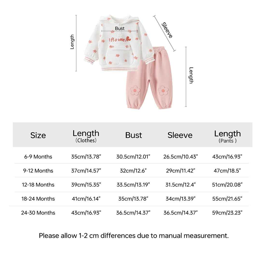 gurcooc Baby Clothing Set Baby Girl Clothing Long Sleeve Floral Hoodies Long Trousers Outfit Clothing 6-30 Months