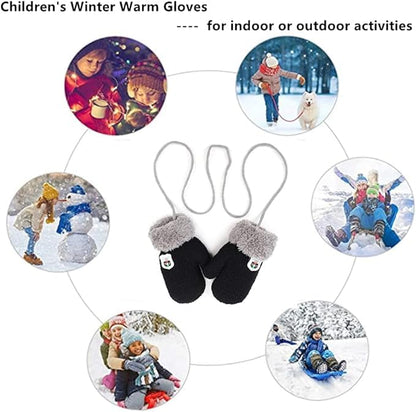 AVJERA 1-3 Jahre Baby Winter Handschuhe Kinder Gestrickte Fäustlinge Warm Verdickte Kinderhandsche Fausthandschuh mit Schnur Outdoor Weich Winterhandschuhe Skihandschuhe Handwärmer für Jungen Mädchen