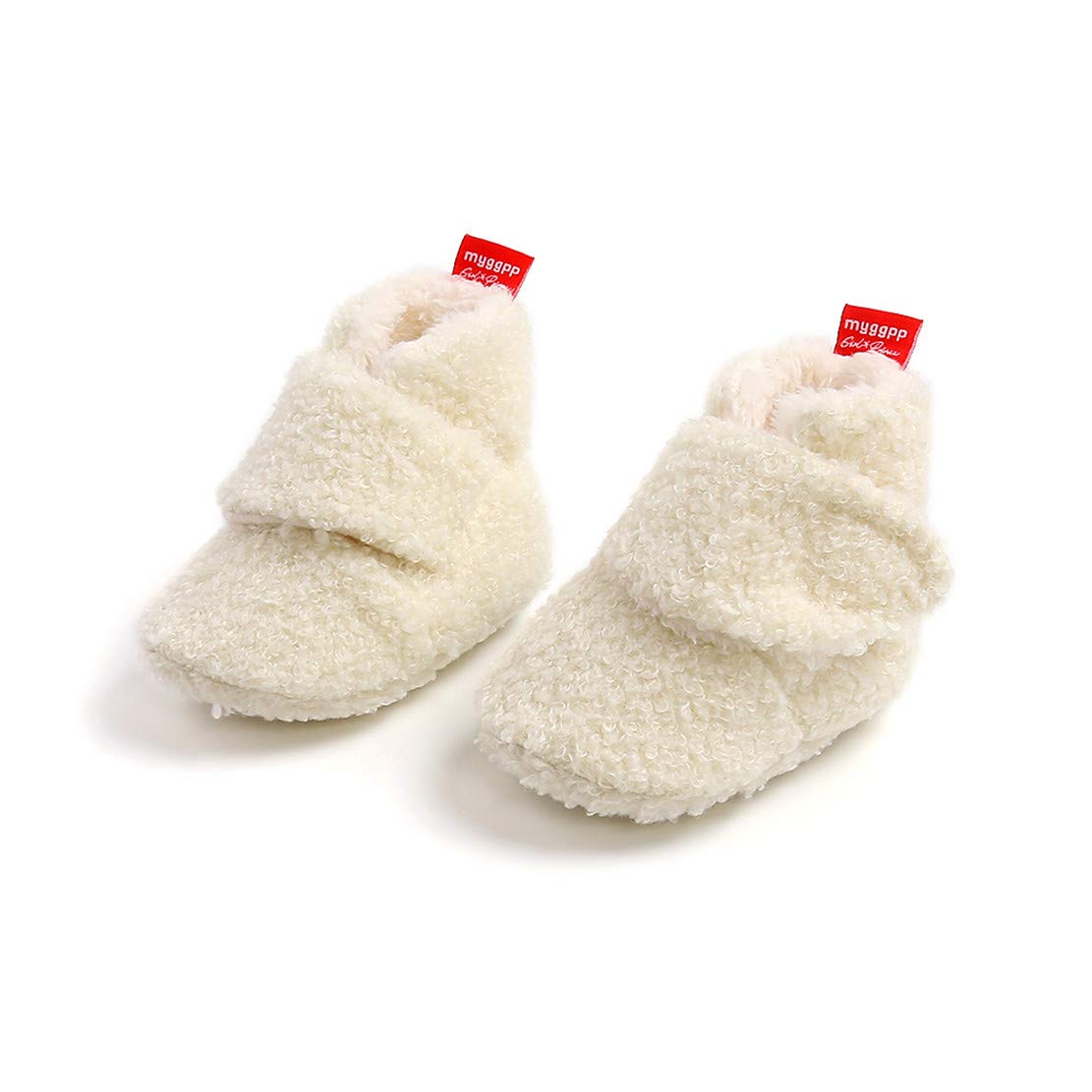 Edoton Infant Boys Girls Warm Slippers Winter White Cute Soft Cotton Unisex Non-Slip Baby Shoes for Christmas First Birthday Gift.