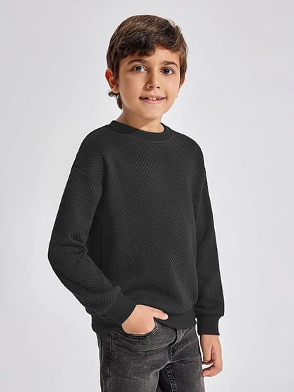 Haloumoning Boys' Long-Sleeved Shirt Children's Crew Neck Sweatshirt Plain Pullover Long Sleeve T-Shirt Basic Top