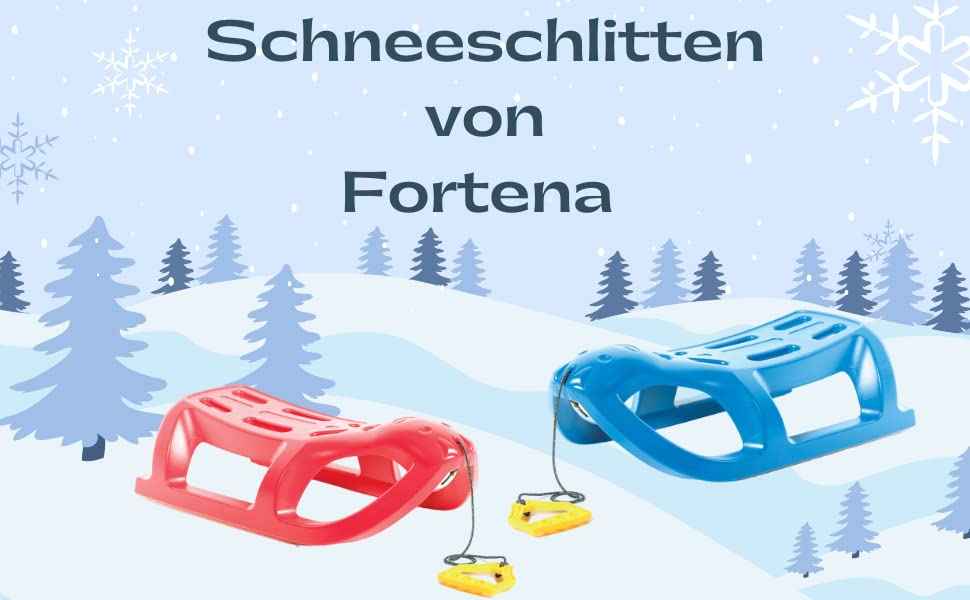 FORTENA Snow Sledge with Metal Rails and Rope without Backrest - Plastic Toboggan Sledge for Children and Adults - Plastic Sledge, Snow Bobs, Children's Sledge, Toboggan Children's Bob