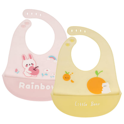 Vicloon Silikon Baby Lätzchen, 2 Stück Baby Lätzchen mit Auffangschale, BPA Frei, Einfache Reinigung, Wasserdicht Silikon-lätzchen für Jungen Mädchen, Kaninchen-Einhorn（Rosa）