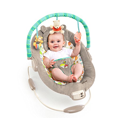 Bright Starts, Disney Baby, Winnie the Pooh Babywippe Babyschaukel mit Vibrationen, Automatischer Ausschaltfunktion, Melodien, Lautstärkeregler, Abnehmbarer Kopfstütze und Spielbogen