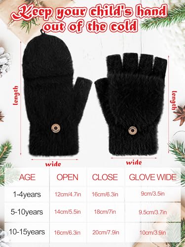Geyoga 3er Pack Fingerlose Handschuhe mit Klappe Damen Winter Halbfinger Fäustlinge Handschuhe für Kinder