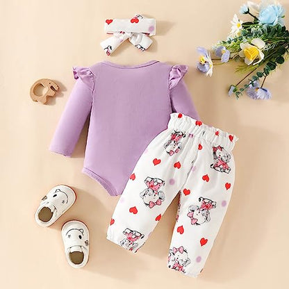 Kleinkind Mädchen Langarm Cartoon Drucke Strampler Körper Hosen Stirnbänder Outfits Baby Kleidung 6 Monate Junge Baby Dinge Für Mädchen
