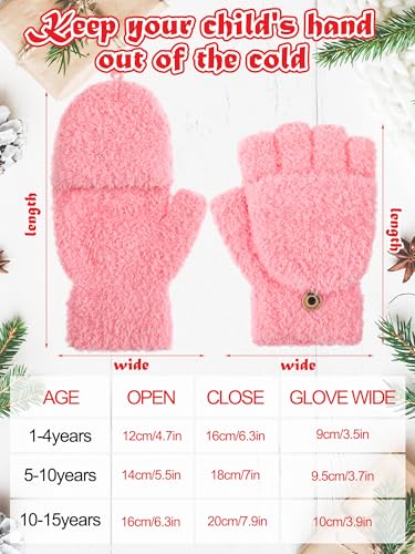 Geyoga 3er Pack Fingerlose Handschuhe mit Klappe Damen Winter Halbfinger Fäustlinge Handschuhe für Kinder