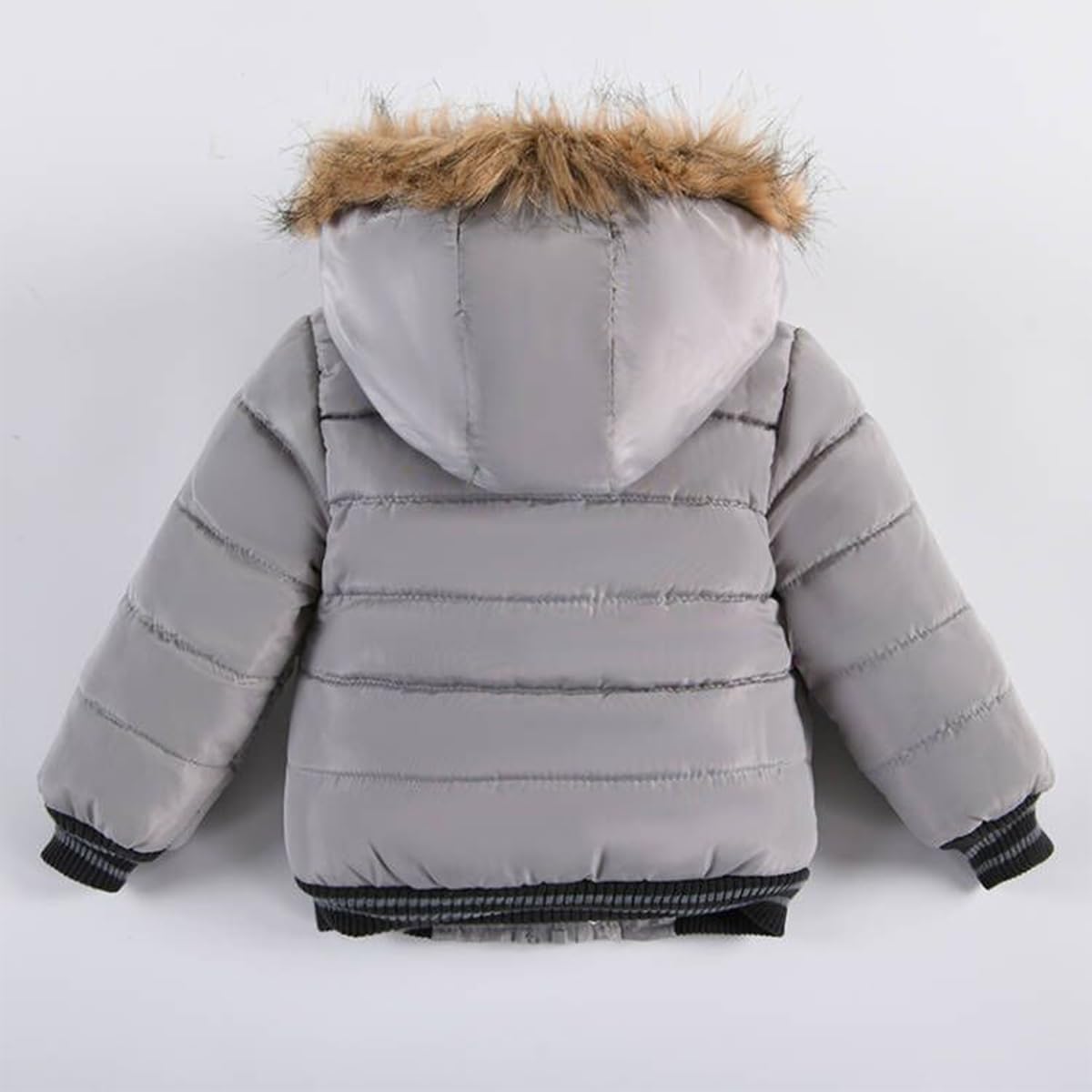linboo Boys' Winter Jacket, Outdoor Coat, Parka with Fur Hood, Quilted Jacket, Cotton, Children's Jacket, Warm Winter Coat, Lined Winter Hooded Jacket