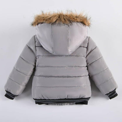 linboo Boys' Winter Jacket, Outdoor Coat, Parka with Fur Hood, Quilted Jacket, Cotton, Children's Jacket, Warm Winter Coat, Lined Winter Hooded Jacket