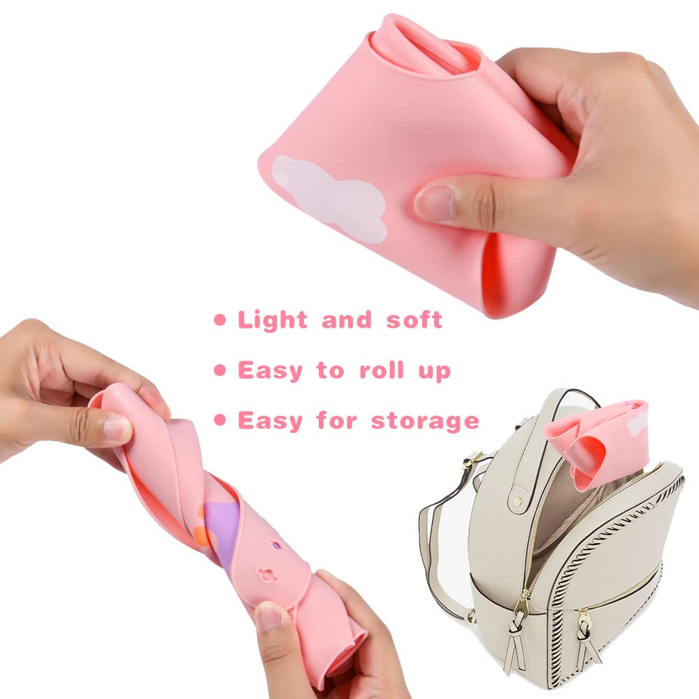 Vicloon Silikon Baby Lätzchen, 2 Stück Baby Lätzchen mit Auffangschale, BPA Frei, Einfache Reinigung, Wasserdicht Silikon-lätzchen für Jungen Mädchen, Kaninchen-Einhorn（Rosa）