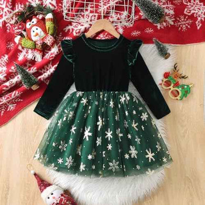Weihnachtskleid Mädchen Baby Prinzessin Weihnachten Festkleider Partykleid Rundhalsausschnitt Herbst Winter Weihnachtsoutfit Sweatkleid A-Linie Kleinkind Rock Gedruckt Tüll Tutu