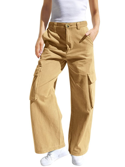 Haloumoning Mädchen Cargohose Baumwoll Y2K Baggy Cargo Hose Kinder Straight Leg Hohe Taille Jogginghose Casual Outdoorhose mit Elastische Taille und Taschen