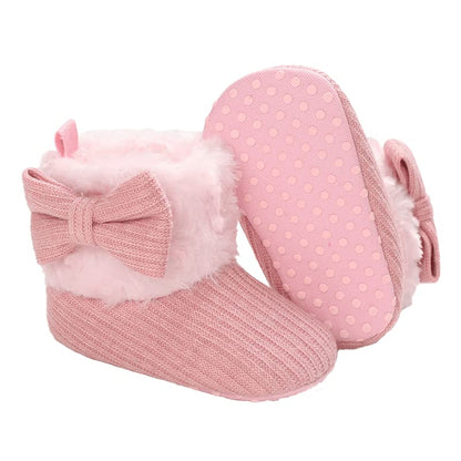 Baby Newborn Fleece Bootie, Winter Warm Non-Slip Soft Sole Winter Shoes, Sock Shoes, Cute Adjustable Crawling Shoes, Prewalker Boots for Girls and Boys, Toddler Size 0-18 Months