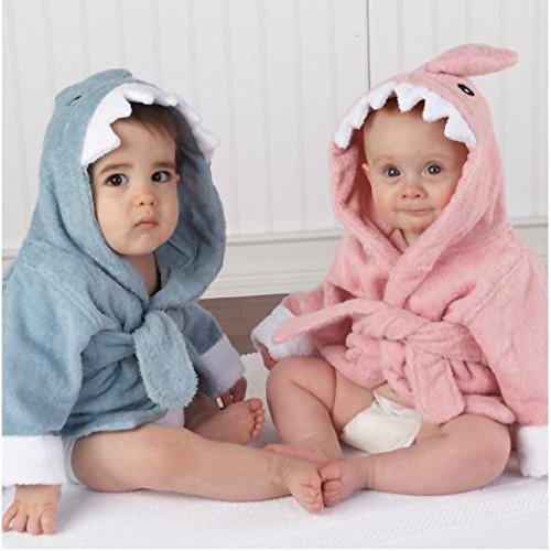 Lexikind Kapuzenhandtuch Baby: Frottee Bademantel - Babyhandtuch mit Kapuze - Kapuzenbadetuch (Hai blau)
