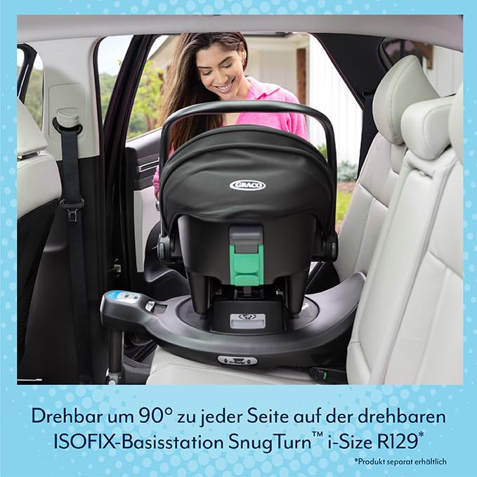 Graco SnugLite™ i-Size R129 Babyschale, ab Geburt bis ca. 12 Monate (40 bis 75 cm), leicht, kompatibel mit ISOFIX-Basisstation SnugTurn™ i-Size R129 (separat), Neugeboreneneinlage, schwarz, Midnight - Meloni2