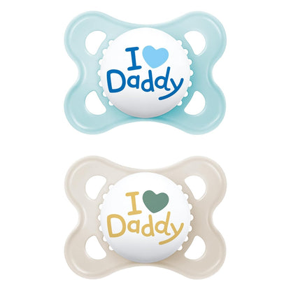 MAM Original Schnuller im 2er-Set, zahnfreundlicher Baby Schnuller aus nachhaltigen & bio-erneuerbaren Materialien, Sauger aus MAM SkinSoft Silikon, mit Schnullerbox, 0-6 Monate, blau/beige - Meloni2