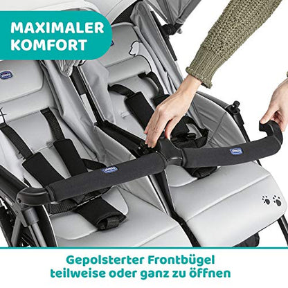 Chicco OHlalà Twin Twin Pushchair from Birth to 15 kg, Pram for Twins and Siblings, Adjustable Foldable Twin Buggy, Rain Cover and Extendable Hood