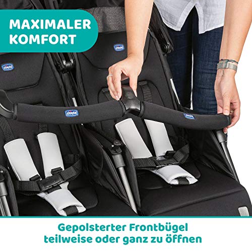 Chicco OHlalà Twin Twin Pushchair from Birth to 15 kg, Pram for Twins and Siblings, Adjustable Foldable Twin Buggy, Rain Cover and Extendable Hood