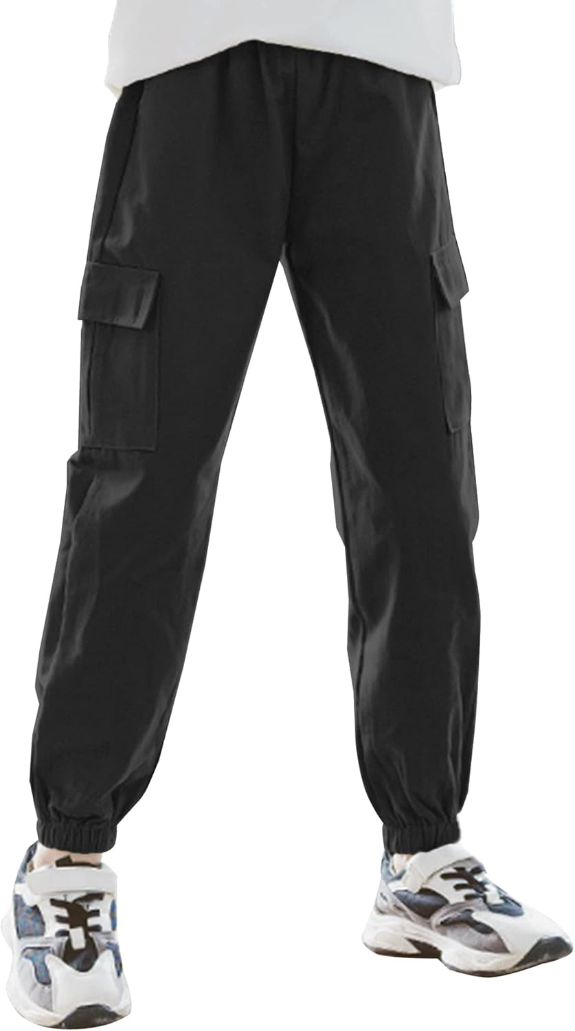 SEAUR Cargo Pants Girls Casual Pants Hip Hop Pants with Elastic Waist Sports Pants Jogging Pants with Pockets Drawstring Training Pants Sport Leisure Streetwear - 100-160cm 
