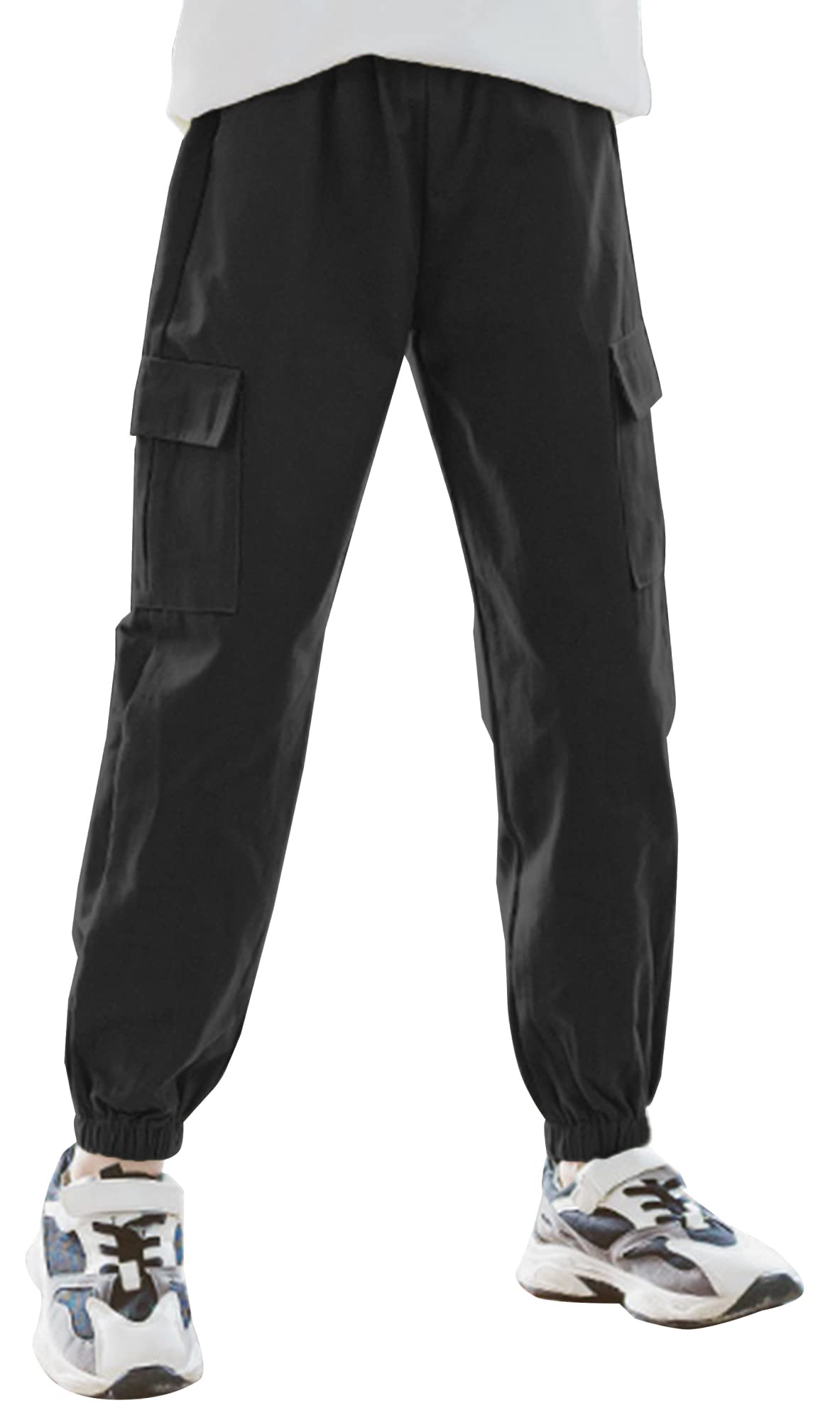 SEAUR Cargo Hose Mädchen Freizeithose Hip Hop Hose mit Gummibung Sporthose Jogginghose mit Taschen Kordelzug Trainingshose Sport Freizeit Streetwear - 100-160cm