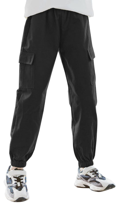 SEAUR Cargo Hose Mädchen Freizeithose Hip Hop Hose mit Gummibung Sporthose Jogginghose mit Taschen Kordelzug Trainingshose Sport Freizeit Streetwear - 100-160cm