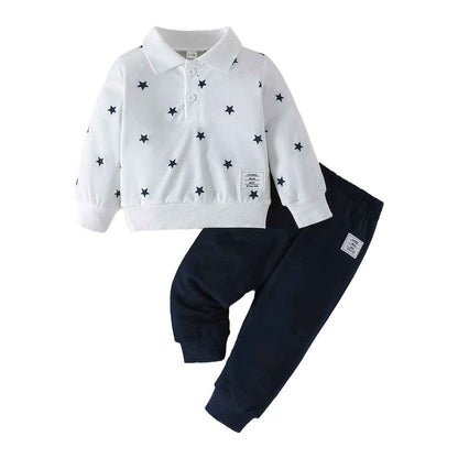Toddler Baby Boys Clothing Outfits Long Sleeve Turn-Down Collar Plain / Checked Sweatshirt and Trousers 2 Pieces Autumn Winter Tracksuit Set