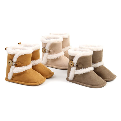 Baby Winter Warm Snow Boots Newborn Baby Girls Boys Soft Sole Buttons Fleece Boots Infant Toddler First Walker Shoes