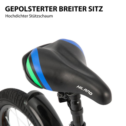 Hiland 12/14/16/20 Zoll Kinderfahrrad, Jungen Fahrrad für 3-10 Jahre, mit Stützrädern, Kinderfahrrad mit Handbremse und Rücktrittbremse, Schwarz/Grün/Blau/Orange - Meloni2