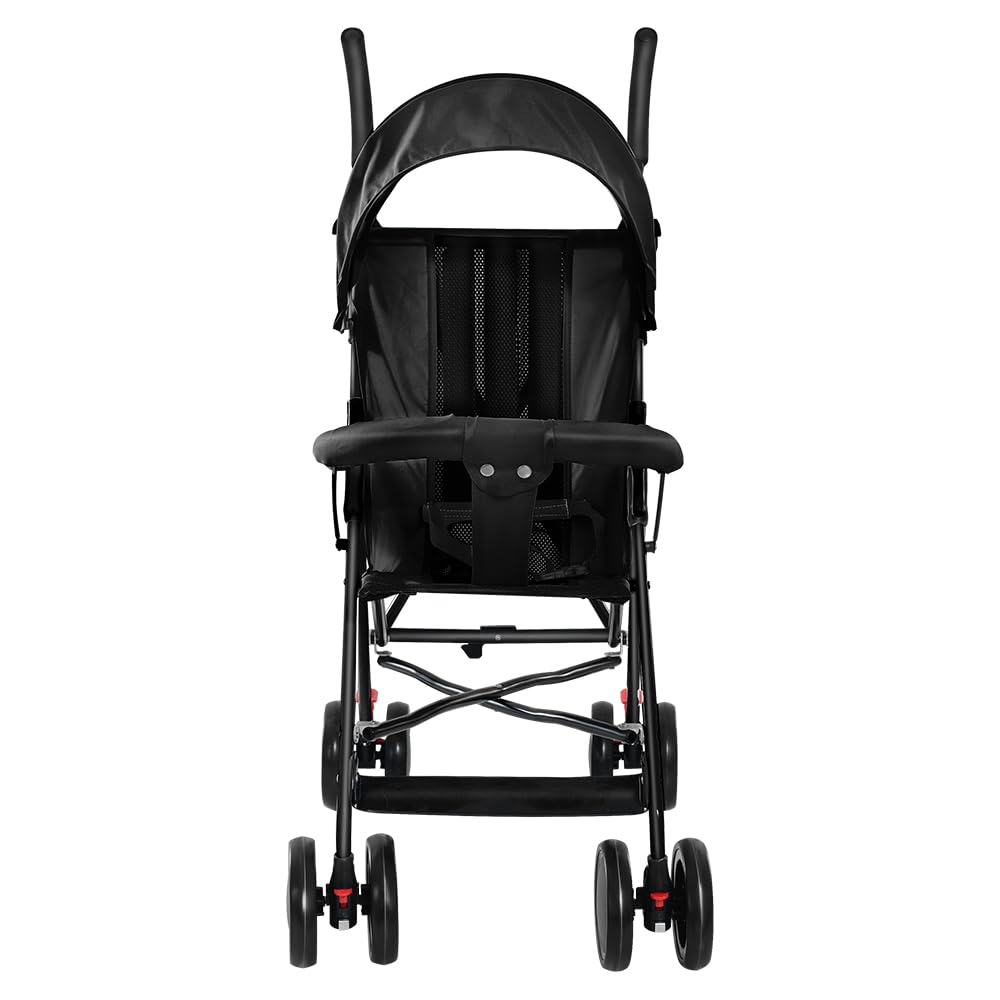 Buggy für Babys, ultraleicht, kompakt, faltbar und neigbar, von Geburt bis 25 kg, mit Trolley-System, Regenschutz inklusive, ausziehbarer Haube, C-schwarz