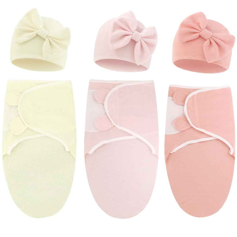 DRESHOW Neugeborene Swaddle Decke Hut Set Baby Gedruckt Swaddles Säugling Einstellbar Schlafsack für 0-3 Monate Mädchen Jungen