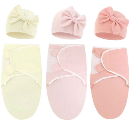 DRESHOW Neugeborene Swaddle Decke Hut Set Baby Gedruckt Swaddles Säugling Einstellbar Schlafsack für 0-3 Monate Mädchen Jungen