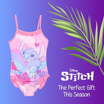 Disney Girls Stitch Swimsuit Rainbow One Piece Swimsuit for Girls Sizes 3 to 8 Years