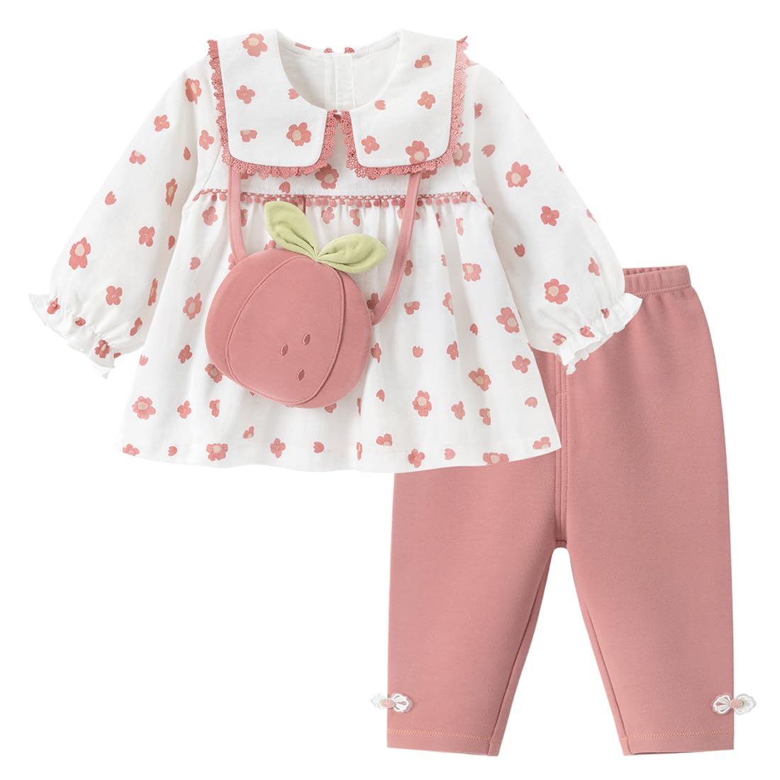 gurcooc Children's Clothing Sets for Baby Girls, Cotton Long Sleeve Dress, Waist and Pants, Soft Baby Clothes Set, 6-30 Months 
