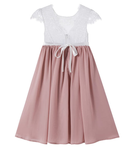 Beganly Mädchen Festtagskleider Spitze V-Rücken Kleid ärmellos Flauschig Tüll Prinzessin Partykleid Blumenmädchen Kleider