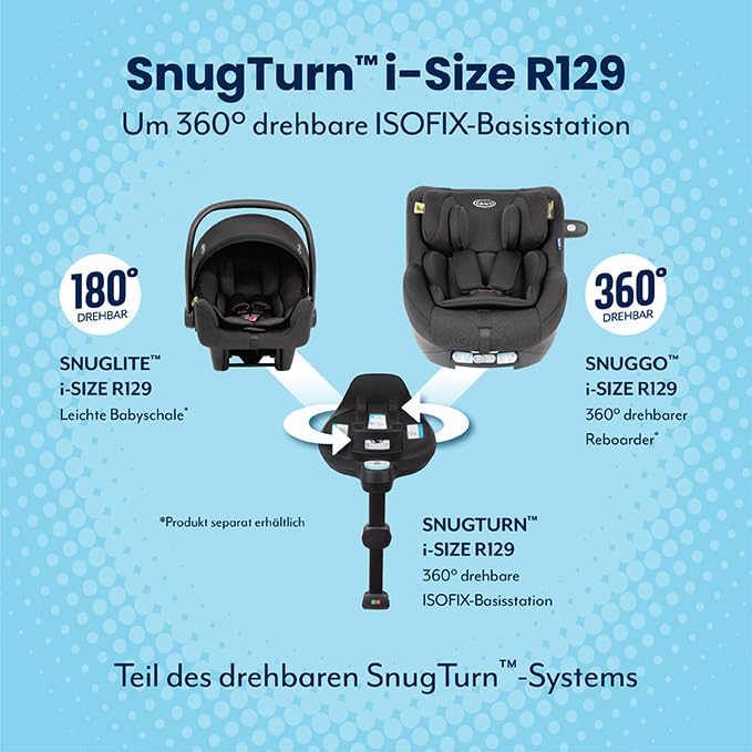 Graco SnugLite™ i-Size R129 Babyschale, ab Geburt bis ca. 12 Monate (40 bis 75 cm), leicht, kompatibel mit ISOFIX-Basisstation SnugTurn™ i-Size R129 (separat), Neugeboreneneinlage, schwarz, Midnight - Meloni2