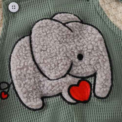 MAHUAOYIXI Toddler Baby Boys Outfits Newborn Baby Boys Clothing Embroidery Elephant Jumpsuits Dungarees Suspender Pants and Hat Infant Boys 2-Piece Clothing Set