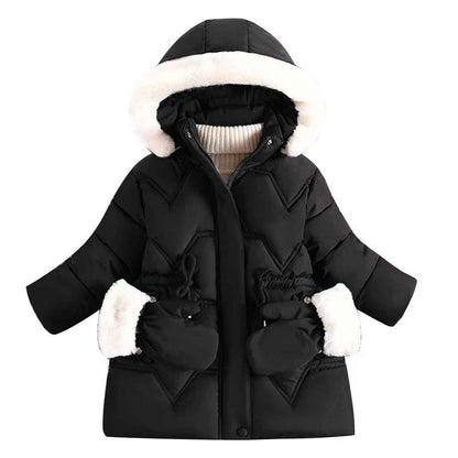 linboo Children's Winter Jacket Girls Jacket Lined Warm Winter Coat Outdoor Hooded Jacket Windproof Parka with Plush Gloves Quilted Jacket