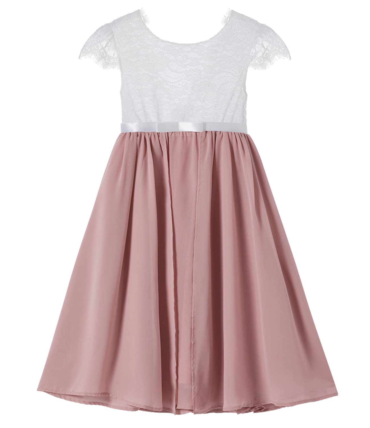 Beganly Mädchen Festtagskleider Spitze V-Rücken Kleid ärmellos Flauschig Tüll Prinzessin Partykleid Blumenmädchen Kleider