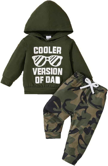 LUVCES Kleinkind Baby Jungen Outfits Langarm Daddy’s Mini Kapuzenpullover Sweatshirts + Hosen 2-teiliges Herbst Winter Frühling Kleidungsset