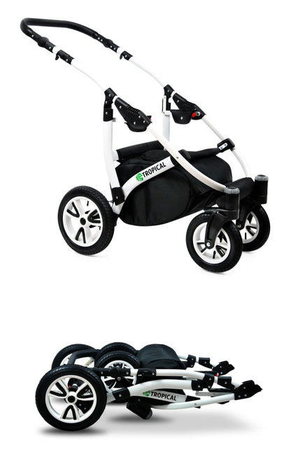 BabyLux® Bambimo Pushchair Set 3 in 1 - Tropical - incl. Baby Carrycot, Buggy Sports Seat, Car Seat - Pram Set - Combination Pram with Changing Bag, Rain Cover etc.