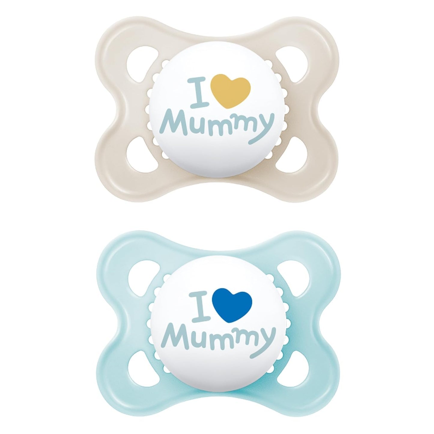 MAM Original Schnuller im 2er-Set, zahnfreundlicher Baby Schnuller aus nachhaltigen & bio-erneuerbaren Materialien, Sauger aus MAM SkinSoft Silikon, mit Schnullerbox, 0-6 Monate, blau/beige - Meloni2