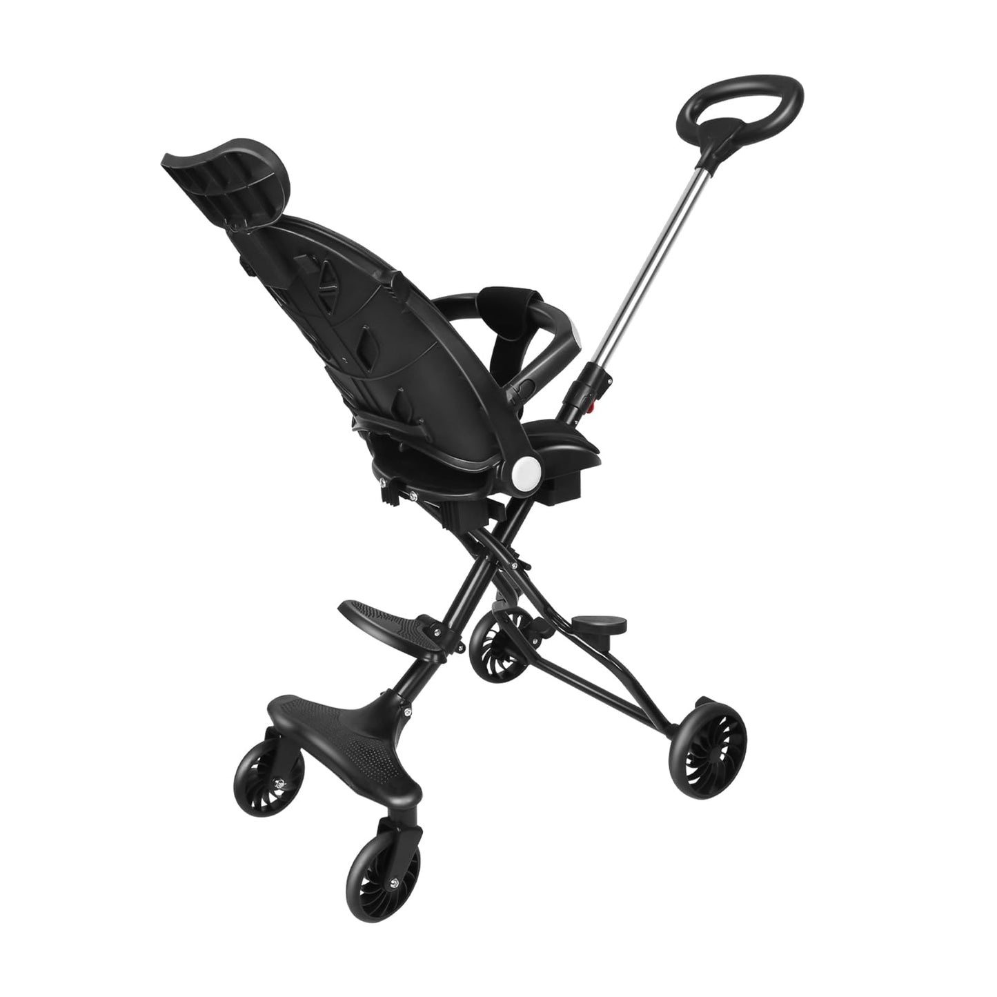 Buggy für Babys, ultraleicht, kompakt, faltbar und neigbar, von Geburt bis 25 kg, mit Trolley-System, Regenschutz inklusive, ausziehbarer Haube, C-schwarz