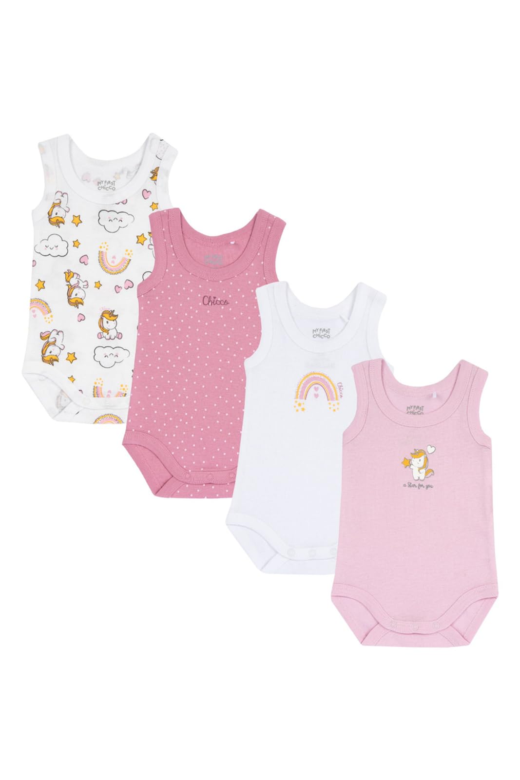 Chicco Unisex Baby Set Ärmellos Bodys aus Baumwolle Body (4er Pack)