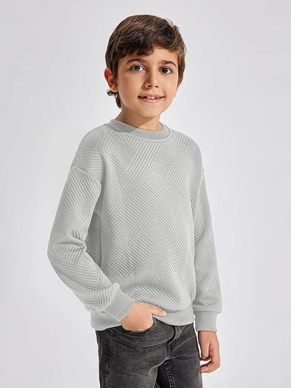 Haloumoning Boys' Long-Sleeved Shirt Children's Crew Neck Sweatshirt Plain Pullover Long Sleeve T-Shirt Basic Top