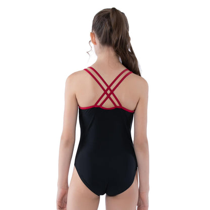 TIZAX Girls' One Piece Swimsuit Back Cross Multi Straps Kids Swimwear UPF 50+ Quick Drying Beach Bikini Swimwear