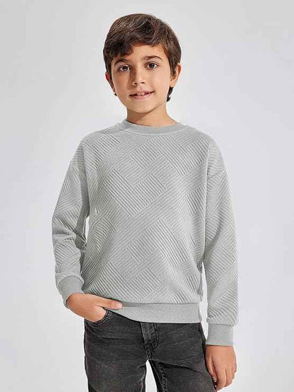 Haloumoning Boys' Long-Sleeved Shirt Children's Crew Neck Sweatshirt Plain Pullover Long Sleeve T-Shirt Basic Top