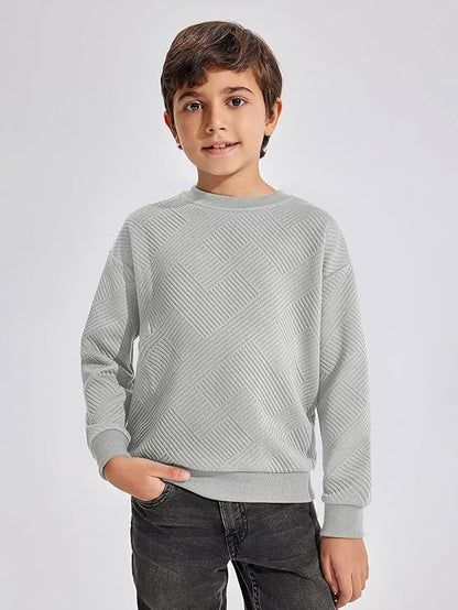 Haloumoning Boys' Long-Sleeved Shirt Children's Crew Neck Sweatshirt Plain Pullover Long Sleeve T-Shirt Basic Top