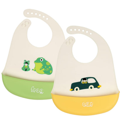 Vicloon Silikon Baby Lätzchen, 2 Stück Baby Lätzchen mit Auffangschale, BPA Frei, Einfache Reinigung, Wasserdicht Silikon-lätzchen für Jungen Mädchen, Kaninchen-Einhorn（Rosa）